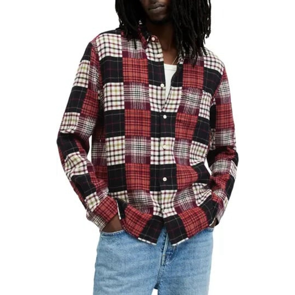 NWT ALLSAINTS Patchi Organic Cotton Button-Up Shirt